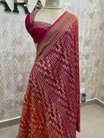 Orange n Pink Pure Khadi Georgette Saree 04