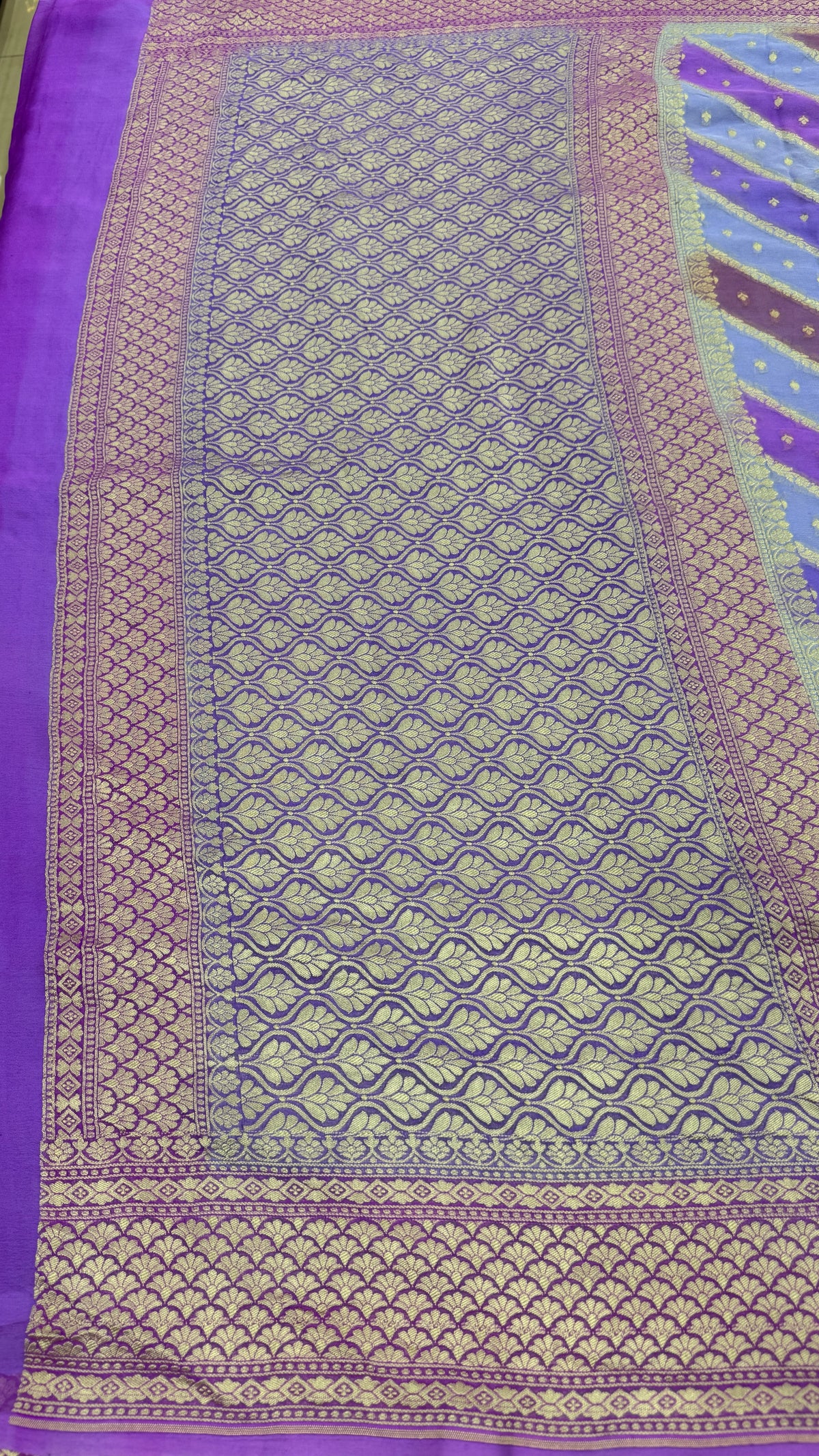 Purple n Blue Dual Shade Pure Khadi Rangkart Georgette Saree 04