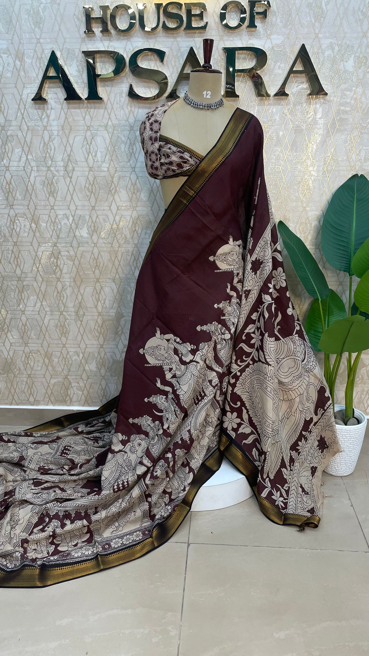 Maroon Pen Kalamkari Saree 104
