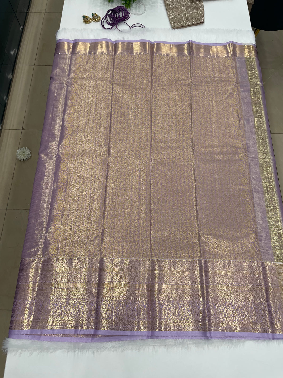 Gold n Lilac Brocade Semi Kanchi Tissue Saree