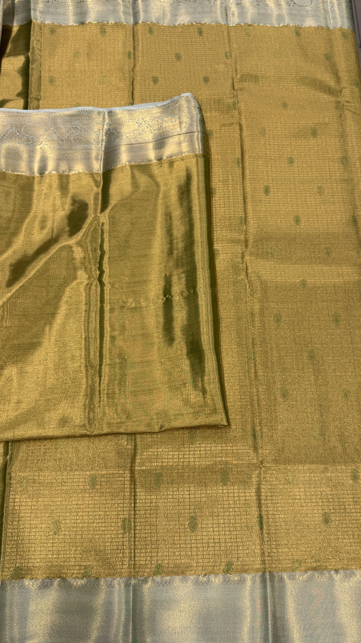 Gold n Pastel Green Brocade Semi Kanchi Tissue Saree