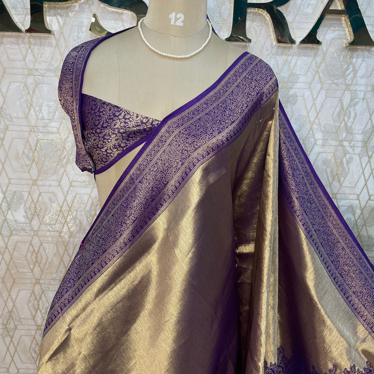 Blue n Gold Tissue Designer Saree 314