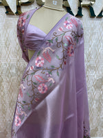 Lilac Tissue Embroidery Work Saree 17
