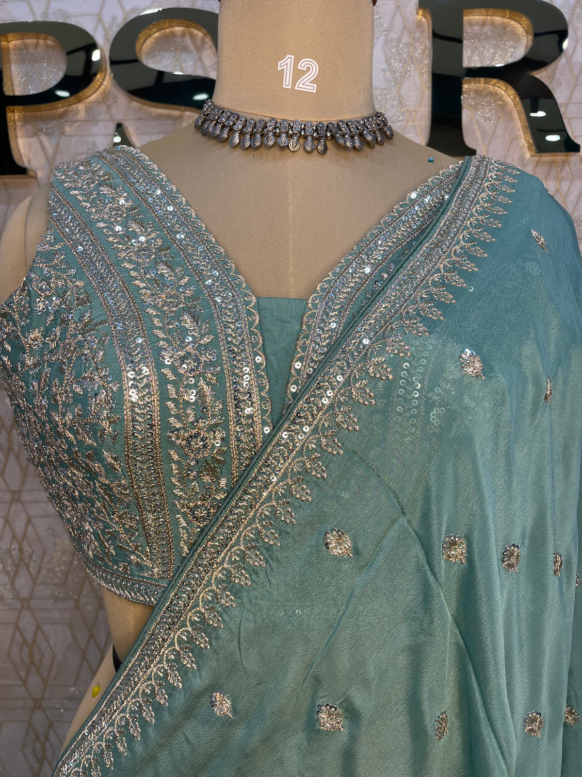 Blue Handwork Stitched Blouse Designer Party Saree 55