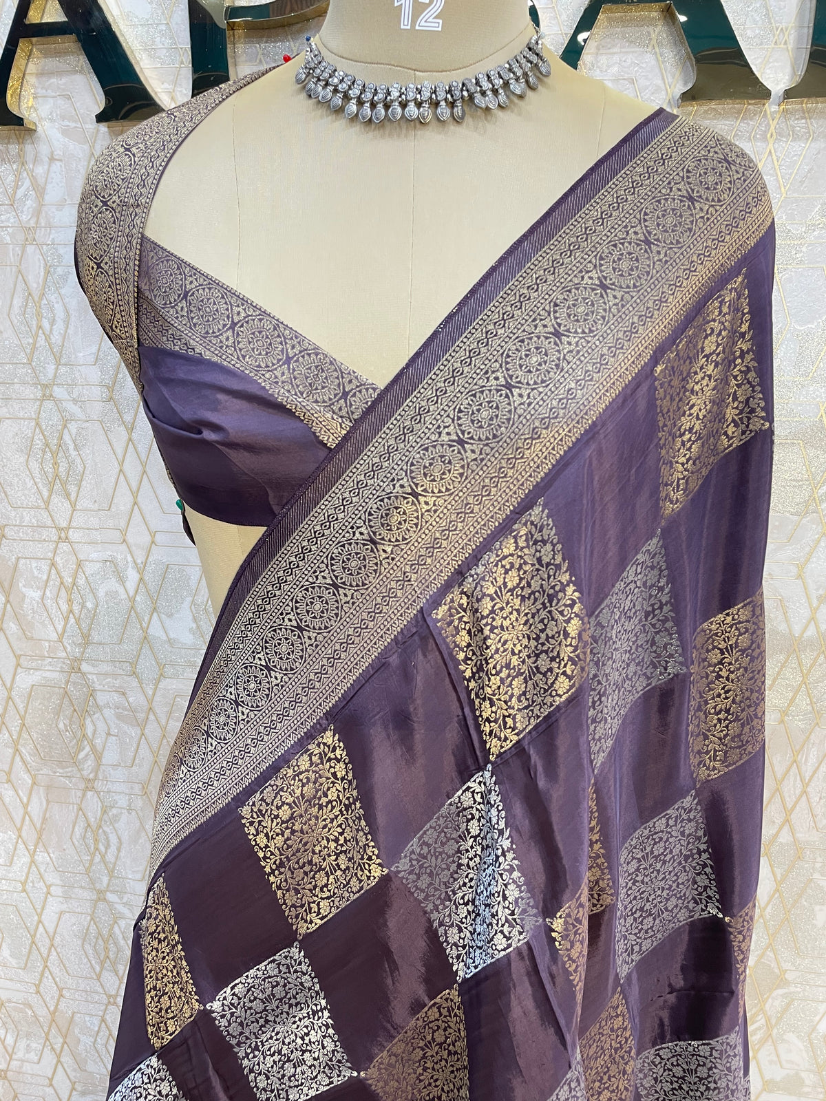 Dark Purple Chiniya Crepe Saree 29