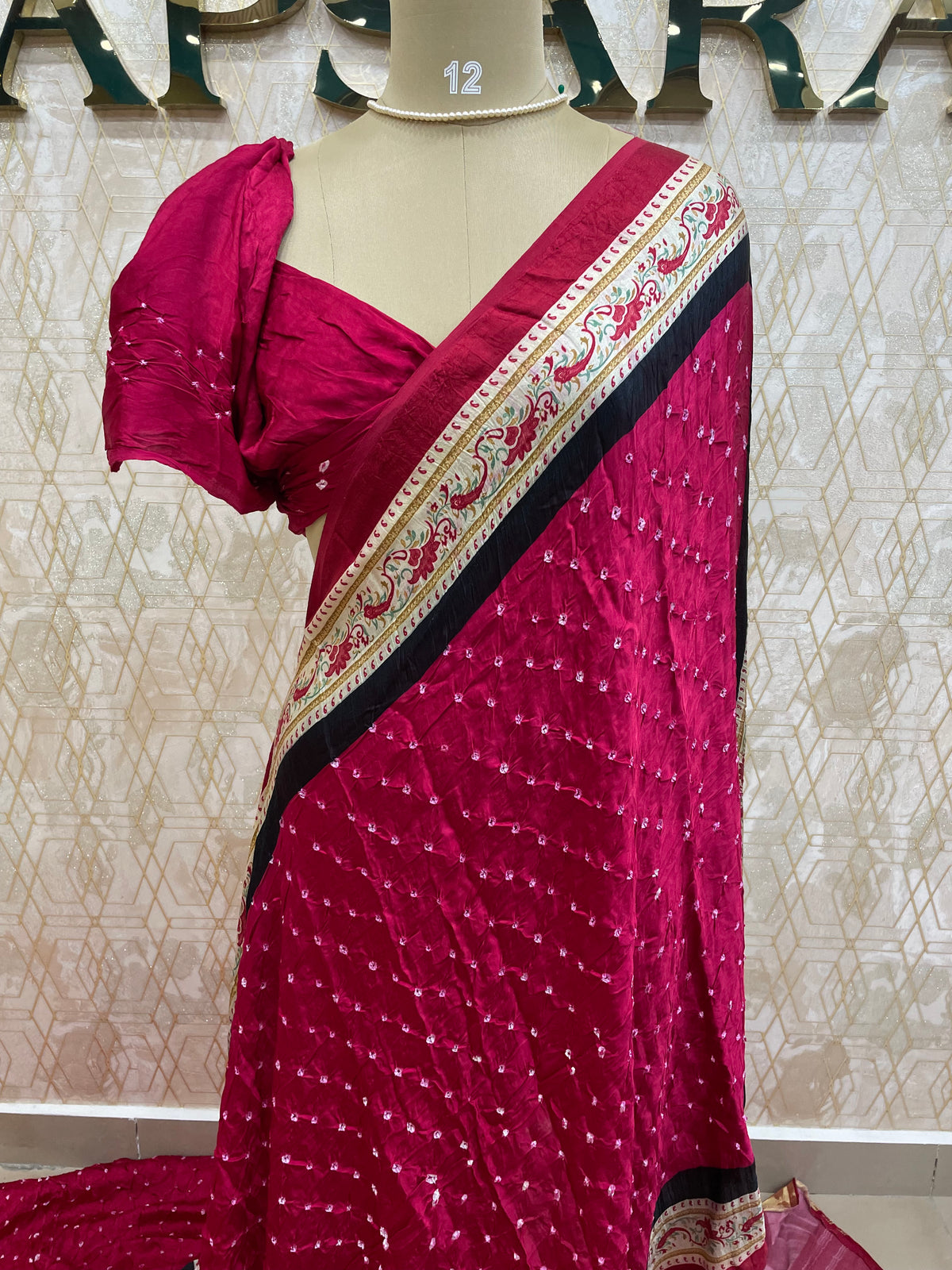 Pink Blue Pure Modal Silk Bandhini With Kalamkari Print Saree 05