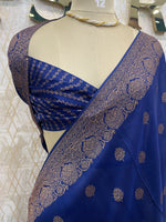 Navy Blue Tussar Gorgette Saree