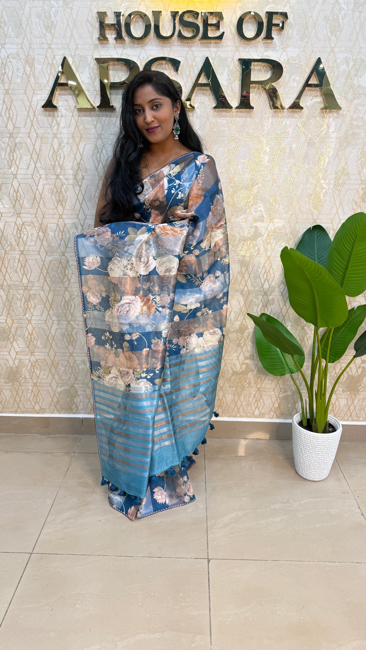 Blue Tissue Digital Print Saree 94
