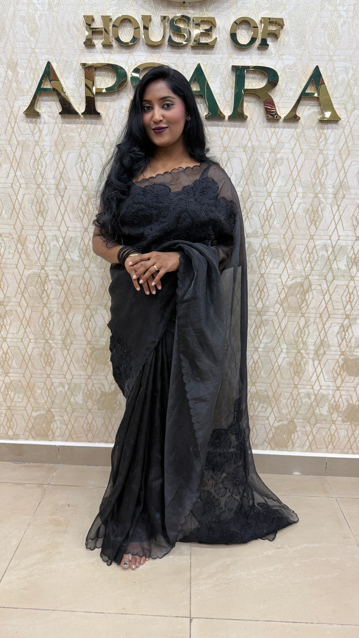 Black Organza Floral Embroidery Saree 29