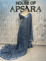Grey Batik Print Lenin Saree 67