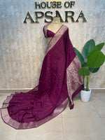 Wine Banarasi Chinnon Crepe Saree 201