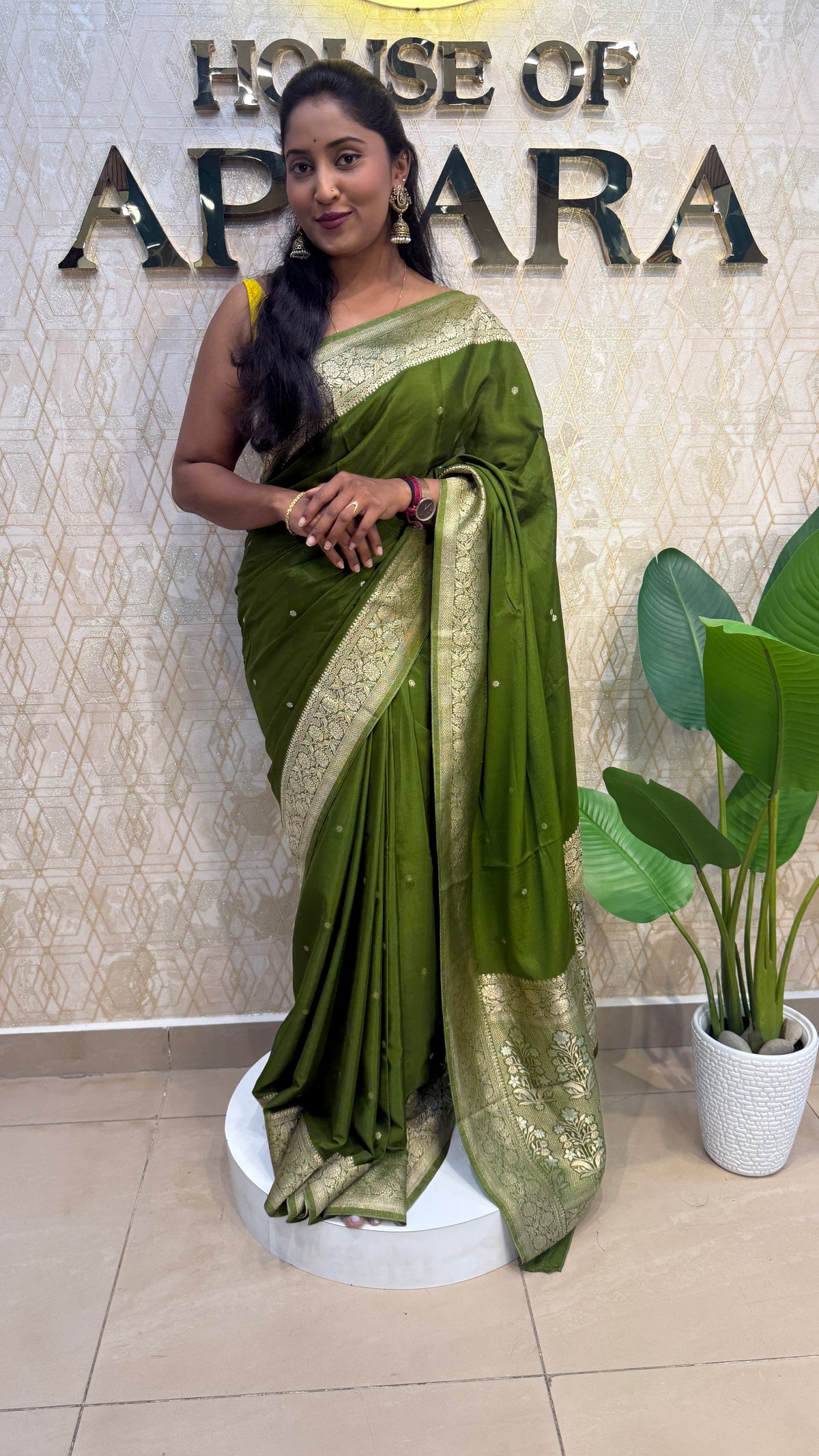 Green Banarasi Chinnon Crepe Saree 201