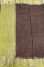 Brown n Yellow Checks Cotton Silk Saree 13