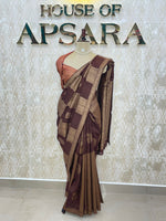 Brown Tussur Self With Contrast Blouse Saree 36