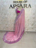 Pink With Silver Zari Semi Chiffon