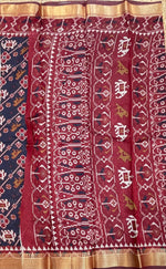 Navy Blue n Maroon Patola Mangalgiri Cotton Silk Saree 13