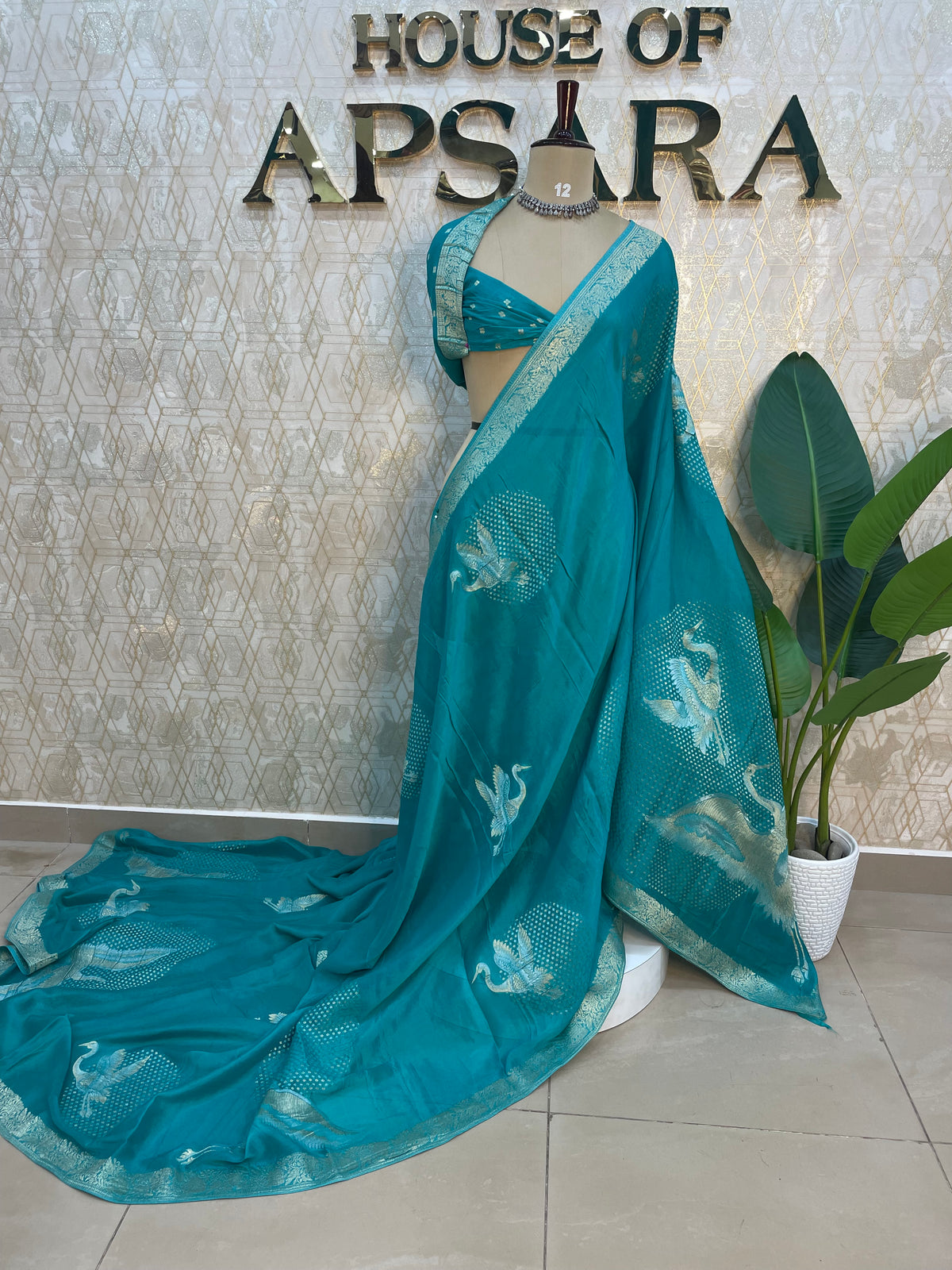 Blue Chinnon Crepe Saree 209