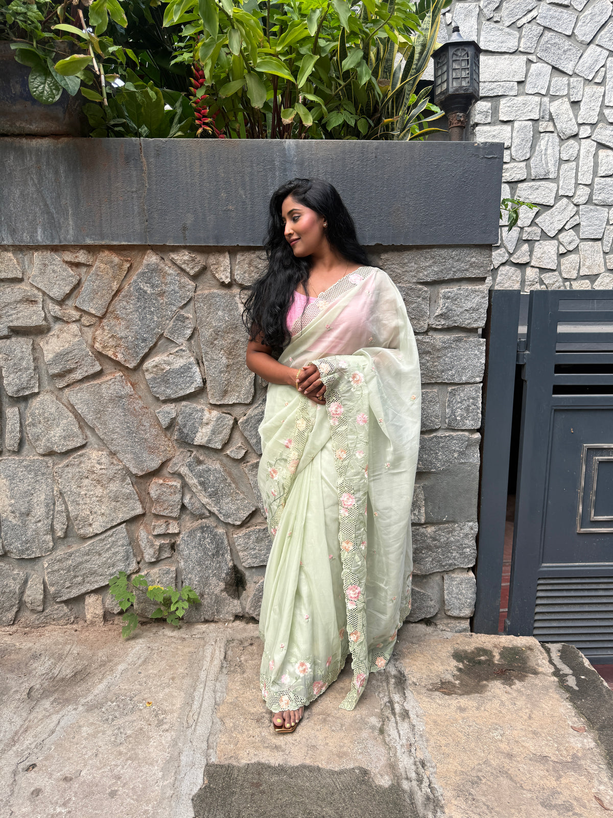 Pastel Green Organza Saree 321