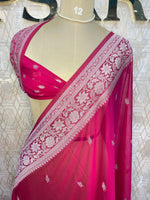 Rani Pink With Silver Zari Semi Chiffon