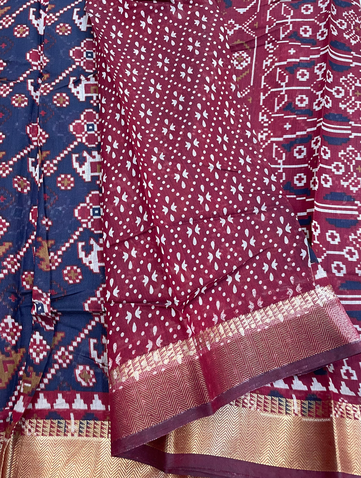 Navy Blue n Maroon Patola Mangalgiri Cotton Silk Saree 13