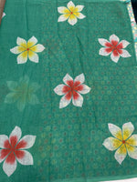 Sea Green Lenin Cotton Floral Print Saree 19