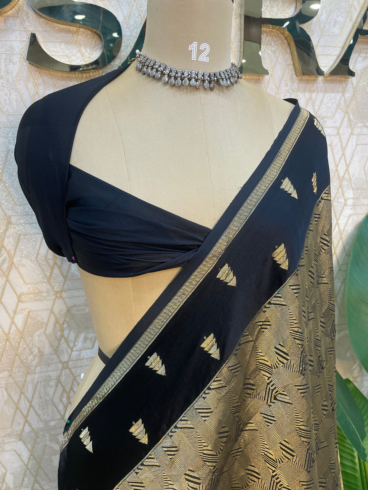 Black Chinon Brocade Saree 106