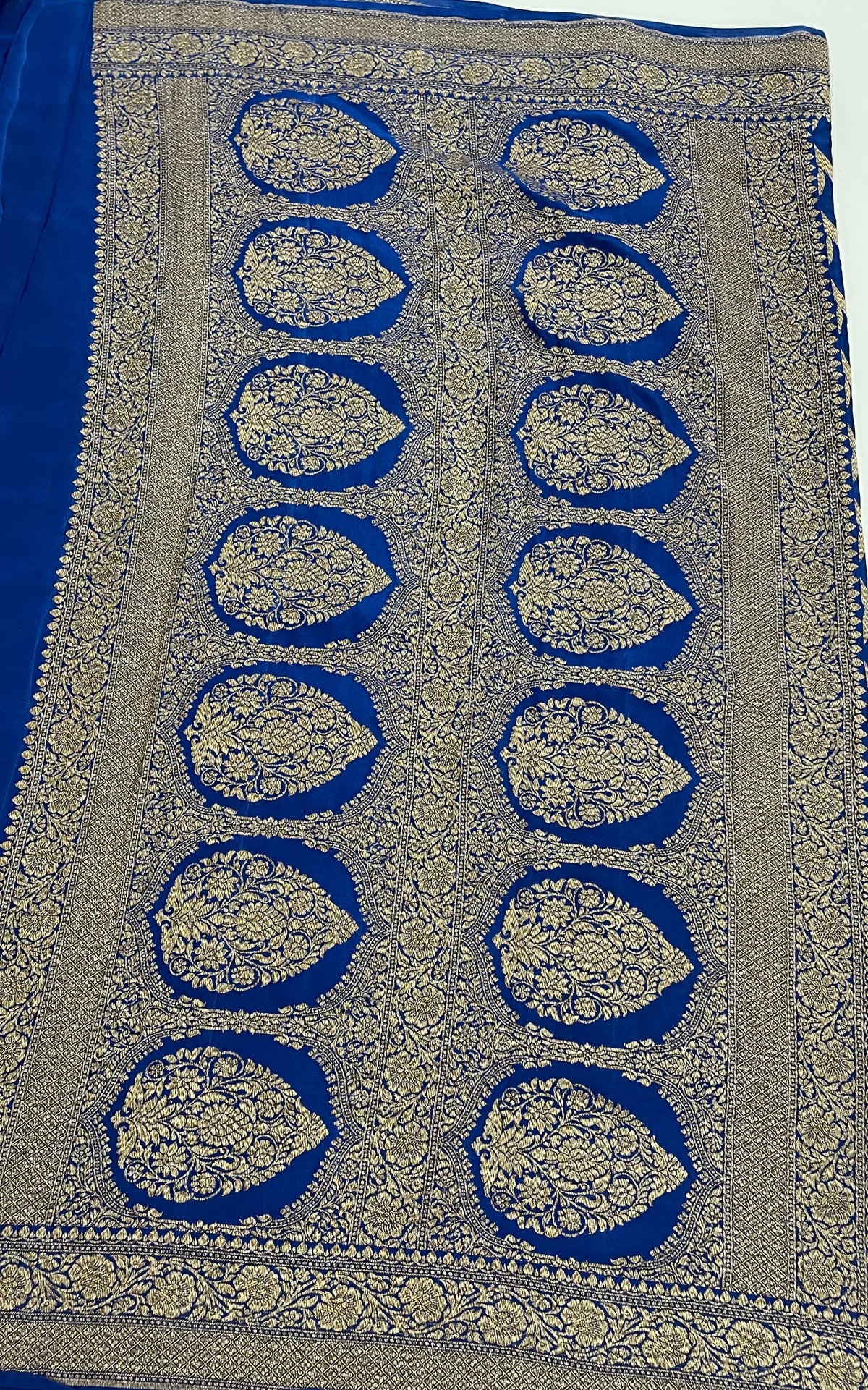 Peacock Blue Pure Banarasi Crepe Self Saree 03