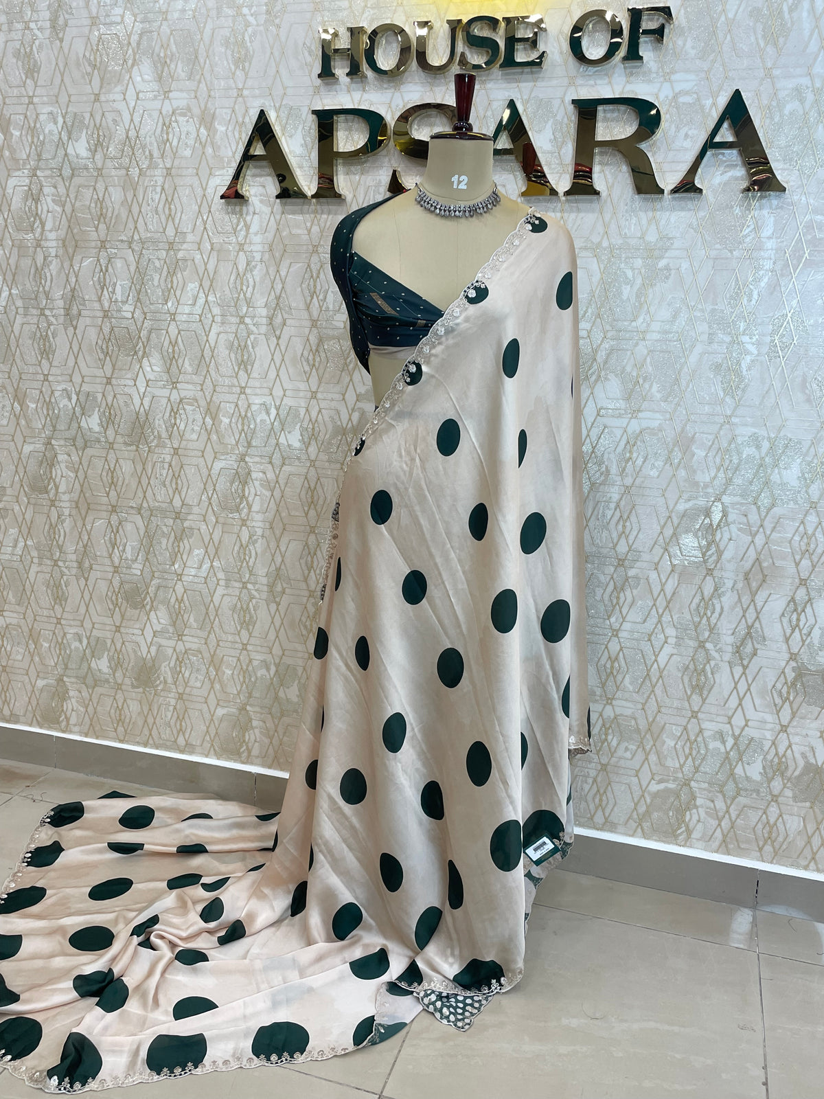 Cream n Green Satin Digital Print Saree 45