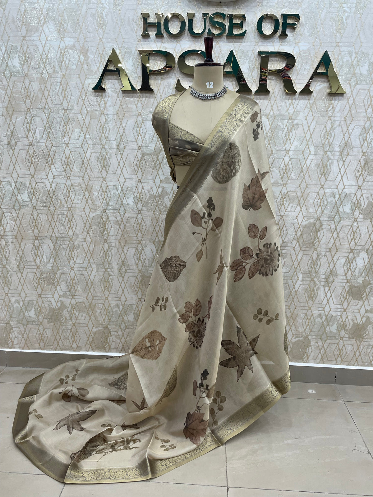 Beige Kanchivaram Tissue Floral Print Saree 35