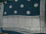 Peacock Blue Satin Mashru Silk Saree 07