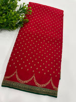 Red Pure Banarasi Crepe Saree 03