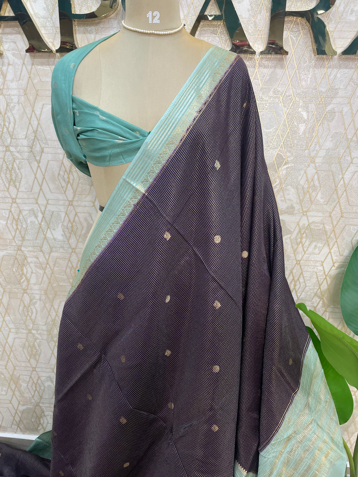 Purple Checks Cotton Silk Saree 13