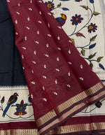 Black n Maroon Mangalgiri Cotton Silk Saree 13