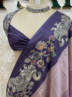 Purple Soft Tussur Aari Work Saree 38