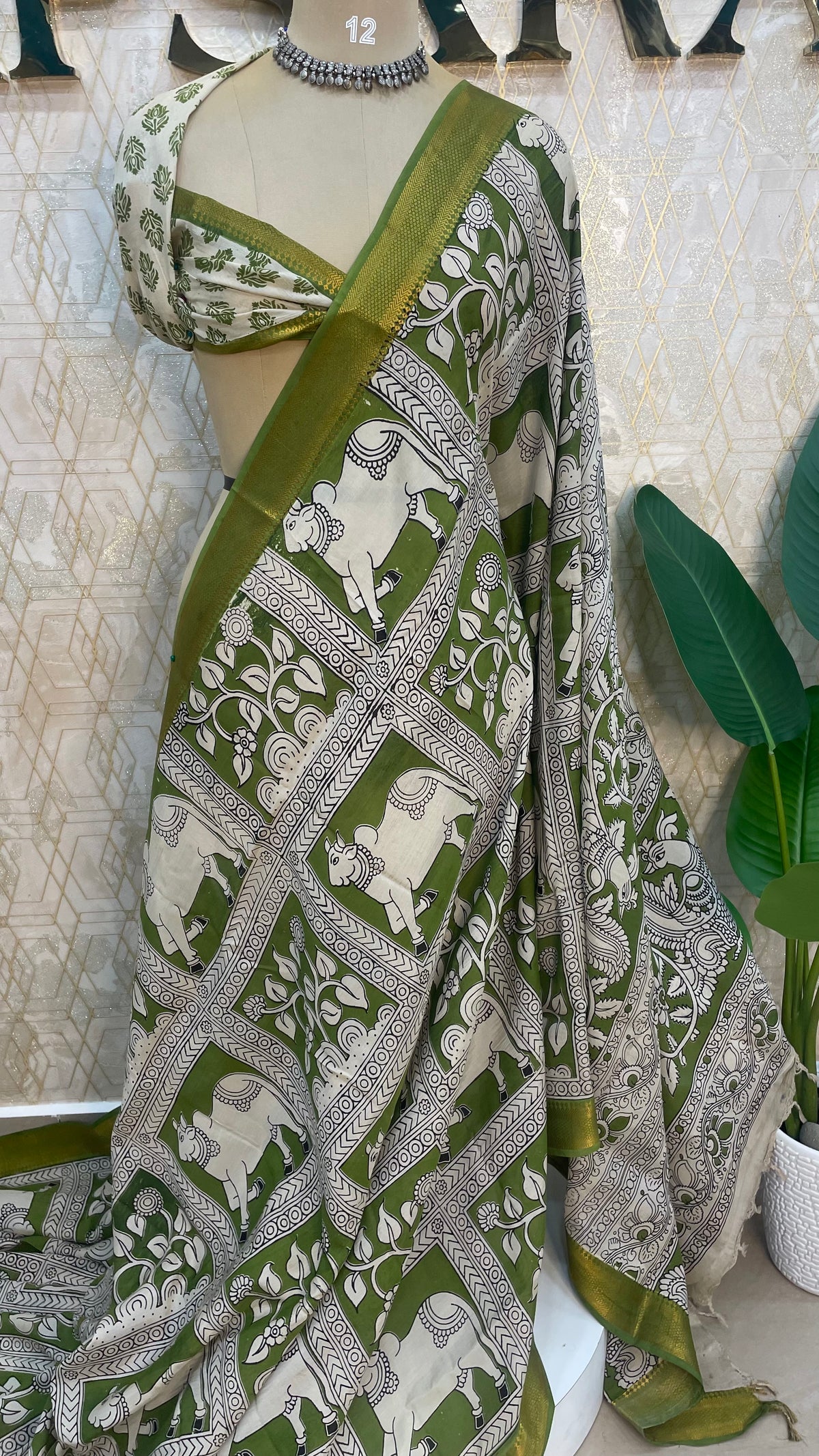 Green Pen Kalamkari Saree 104