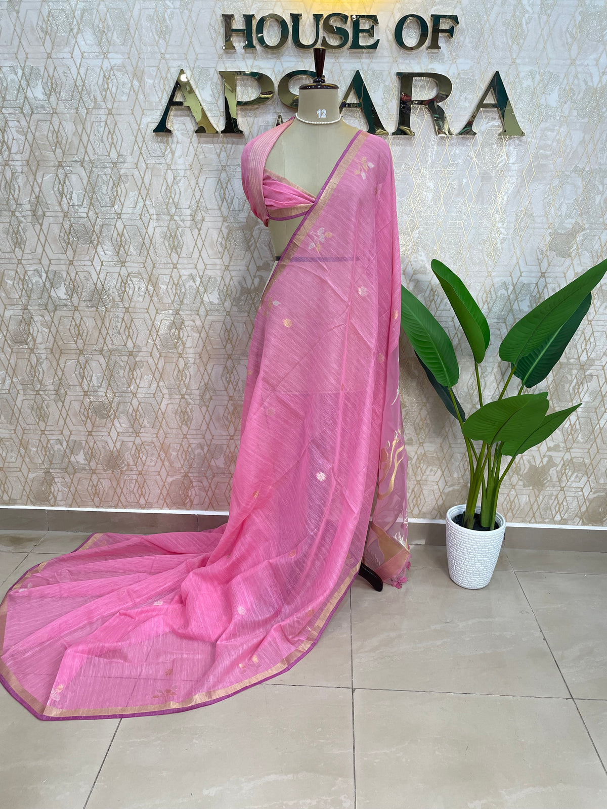 Pink Jute Lenin Saree 68