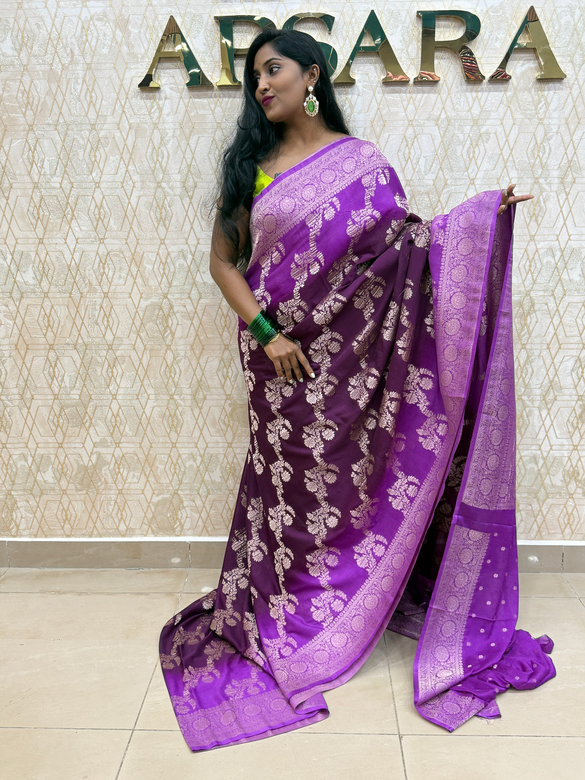 Wine n Purple Khadi Georgette Saree 26