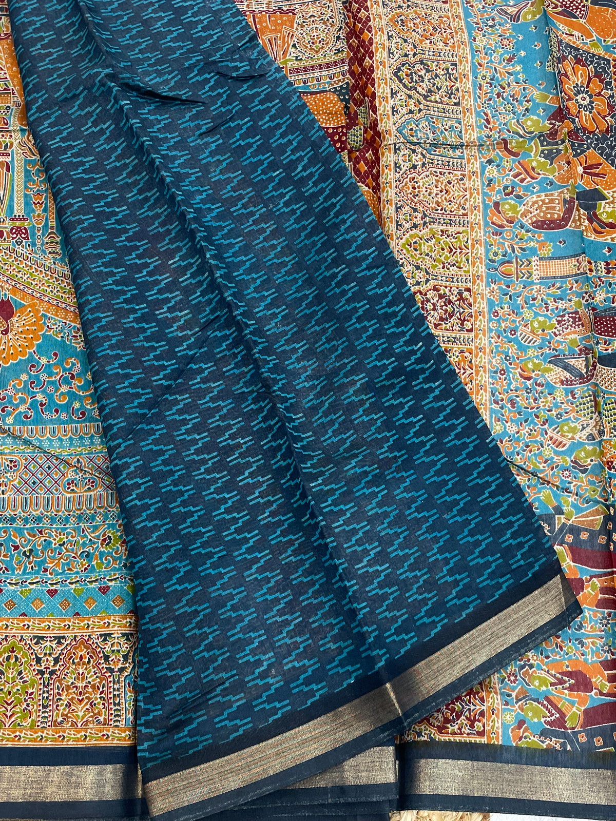 Blue Position Print Mangalgiri Cotton Silk Saree 13