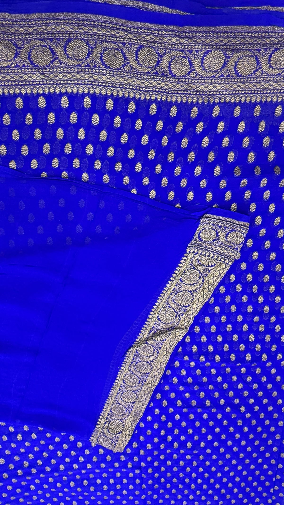 Royal Blue Pure Khadi Georgette Self Saree 04