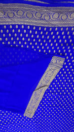 Royal Blue Pure Khadi Georgette Self Saree 04