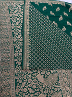 Bottle Green Pure Banarasi Crepe Self Saree 03