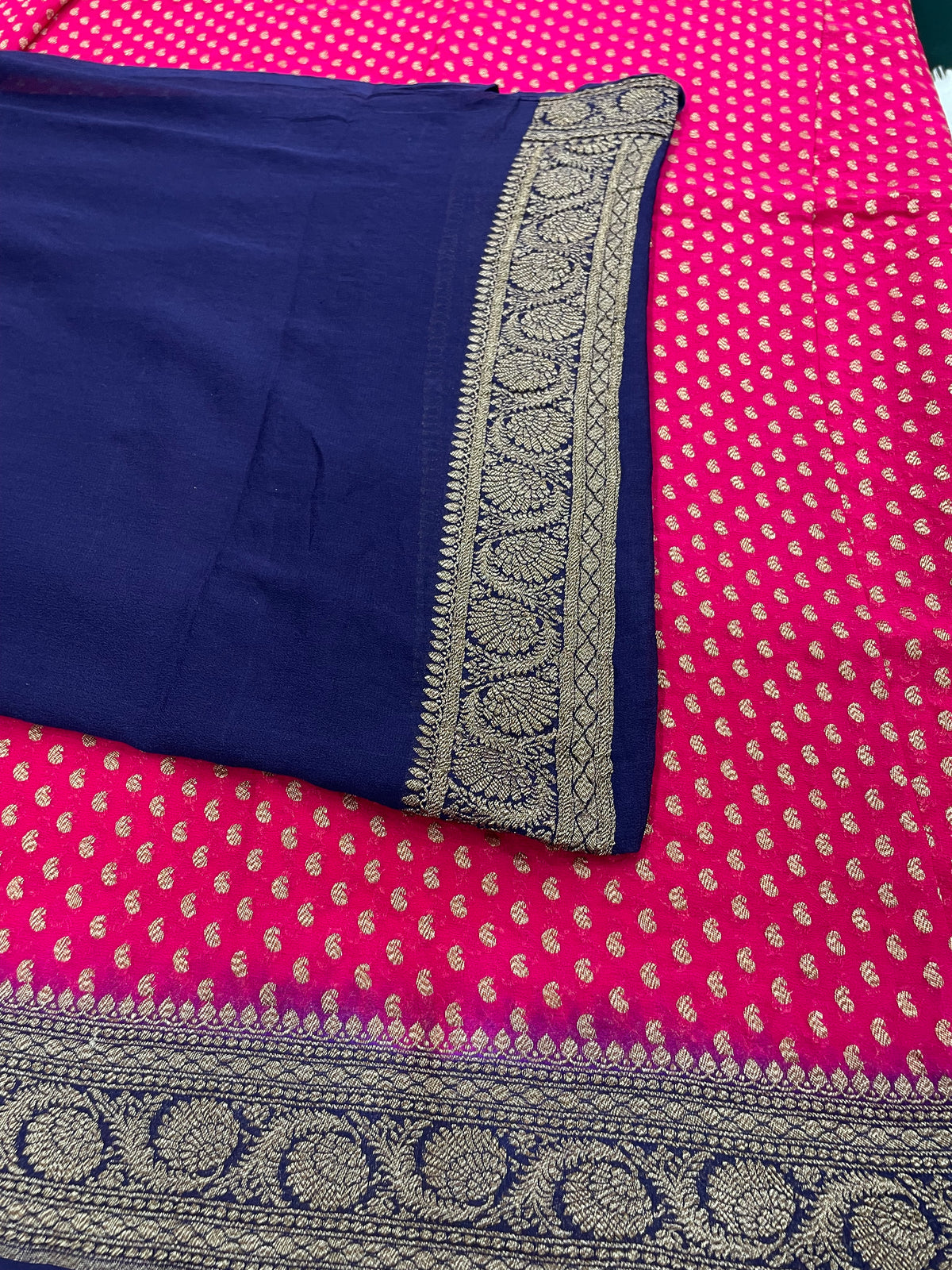 Pink n Purple Pure Khadi Georgette Saree 04