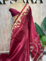 Maroon Tissue Aplique Embroidery Saree 29