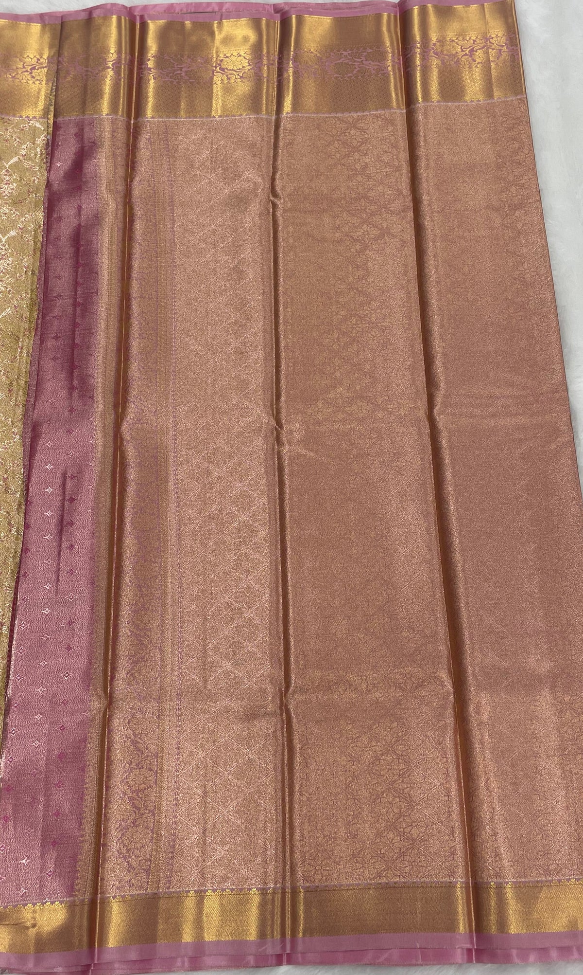 Gold n Pink Brocade Semi Kanchi Tissue Saree
