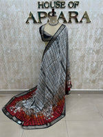 White n Black Soft Crepe Digital Print Saree 48