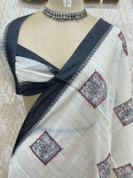 Cream n Black Lenin Saree 52