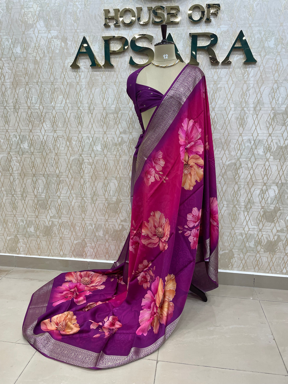 Wine n Pink Dola Crepe Digital Print Saree 25