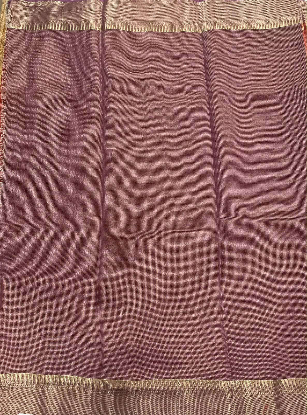 Red n Lavender Checks Cotton Silk Saree 13
