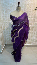 Wine Pure Kora Designer saree 02