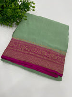 Pista Green Pure Banarasi Crepe Saree 03